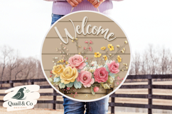 Floral Door Hanger PNG, Welcome Sign Sublimation Product Image 1