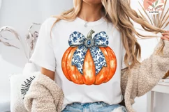 Fall chinoiserie pumpkin png, Blue floral pumpkin PNG design Product Image 1