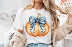 Fall chinoiserie pumpkin png, Blue floral pumpkin PNG design Product Image 1