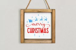 Merry Christmas round sign svg door hanger with Santa sleigh Product Image 5