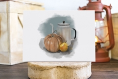 Hand-drawn illustration of teapot with pumpkin and pear Product Image 7