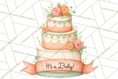 Watercolor Baby Shower Cakes PNG, Cupcakes, Tiered Desserts Product Image 5