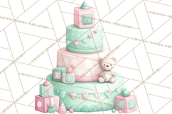 Watercolor Baby Shower Cakes PNG, Cupcakes, Tiered Desserts Product Image 3