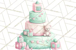 Watercolor Baby Shower Cakes PNG, Cupcakes, Tiered Desserts Product Image 3