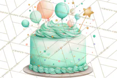 Watercolor Baby Shower Cakes PNG, Cupcakes, Tiered Desserts Product Image 3