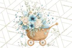Baby Shower Clipart, Vintage Stroller Png Watercolor Product Image 2