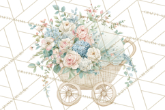 Baby Shower Clipart, Vintage Stroller Png Watercolor Product Image 3
