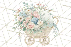 Baby Shower Clipart, Vintage Stroller Png Watercolor Product Image 3