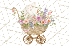 Baby Shower Clipart, Vintage Stroller Png Watercolor Product Image 4