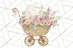 Baby Shower Clipart, Vintage Stroller Png Watercolor Product Image 4