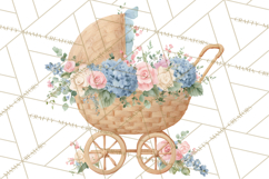 Baby Shower Clipart, Vintage Stroller Png Watercolor Product Image 5