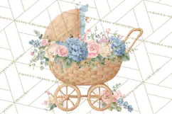 Baby Shower Clipart, Vintage Stroller Png Watercolor Product Image 5