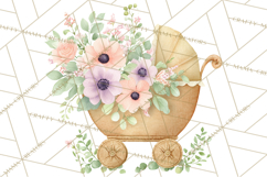 Baby Shower Clipart, Vintage Stroller Png Watercolor Product Image 2