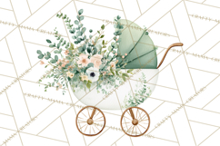 Baby Shower Clipart, Vintage Stroller Png Watercolor Product Image 5