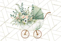 Baby Shower Clipart, Vintage Stroller Png Watercolor Product Image 5
