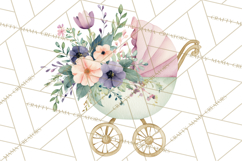 Baby Shower Clipart, Vintage Stroller Png Watercolor Product Image 2
