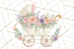 Baby Shower Clipart, Vintage Stroller Png Watercolor Product Image 3