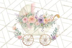 Baby Shower Clipart, Vintage Stroller Png Watercolor Product Image 3