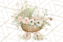 Baby Shower Clipart, Vintage Stroller Png Watercolor Product Image 4