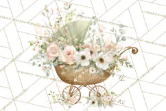 Baby Shower Clipart, Vintage Stroller Png Watercolor Product Image 4