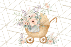 Baby Shower Clipart, Vintage Stroller Png Watercolor Product Image 5