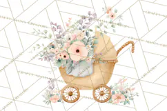 Baby Shower Clipart, Vintage Stroller Png Watercolor Product Image 5
