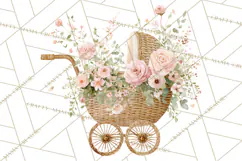 Baby Shower Clipart, Vintage Stroller Png Watercolor Product Image 2