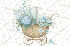 Baby Shower Clipart, Vintage Stroller Png Watercolor Product Image 3