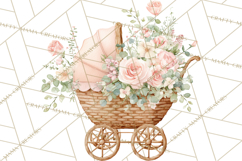 Baby Shower Clipart, Vintage Stroller Png Watercolor Product Image 4