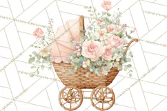 Baby Shower Clipart, Vintage Stroller Png Watercolor Product Image 4