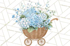 Baby Shower Clipart, Vintage Stroller Png Watercolor Product Image 5