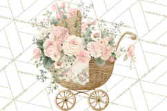 Baby Shower Clipart, Vintage Stroller Png Watercolor Product Image 2