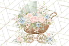 Baby Shower Clipart, Vintage Stroller Png Watercolor Product Image 3