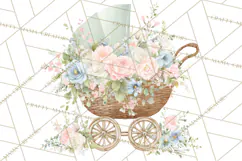 Baby Shower Clipart, Vintage Stroller Png Watercolor Product Image 3