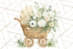Baby Shower Clipart, Vintage Stroller Png Watercolor Product Image 4