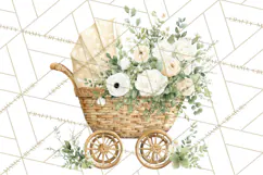 Baby Shower Clipart, Vintage Stroller Png Watercolor Product Image 4