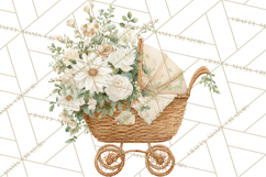 Baby Shower Clipart, Vintage Stroller Png Watercolor Product Image 5
