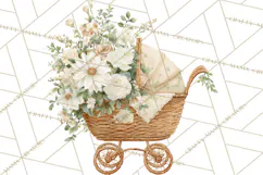 Baby Shower Clipart, Vintage Stroller Png Watercolor Product Image 5