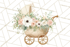 Baby Shower Clipart, Vintage Stroller Png Watercolor Product Image 2
