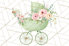 Baby Shower Clipart, Vintage Stroller Png Watercolor Product Image 3