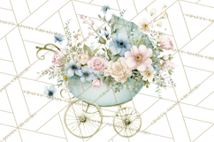 Baby Shower Clipart, Vintage Stroller Png Watercolor Product Image 4