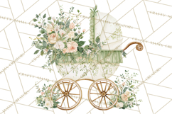 Baby Shower Clipart, Vintage Stroller Png Watercolor Product Image 5