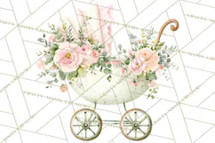 Baby Shower Clipart, Vintage Stroller Png Watercolor Product Image 2