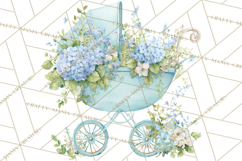 Baby Shower Clipart, Vintage Stroller Png Watercolor Product Image 3