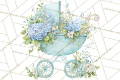 Baby Shower Clipart, Vintage Stroller Png Watercolor Product Image 3