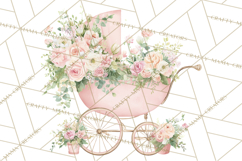Baby Shower Clipart, Vintage Stroller Png Watercolor Product Image 4