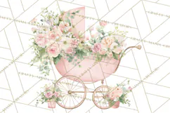 Baby Shower Clipart, Vintage Stroller Png Watercolor Product Image 4