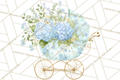 Baby Shower Clipart, Vintage Stroller Png Watercolor Product Image 5