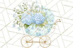 Baby Shower Clipart, Vintage Stroller Png Watercolor Product Image 5