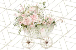 Baby Shower Clipart, Vintage Stroller Png Watercolor Product Image 3